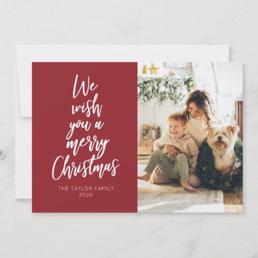Wish You A Merry Christmas Red Photo Holiday Card シーズンカード (正面)