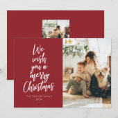Wish You A Merry Christmas Red Photo Holiday Card シーズンカード (正面/裏面)