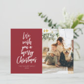 Wish You A Merry Christmas Red Photo Holiday Card シーズンカード (スタンド正面)