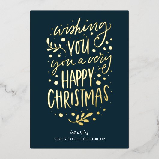 Wish You Merry Christmas Blue金ゴールドスクリプトビジネス 箔シーズンカード (正面)