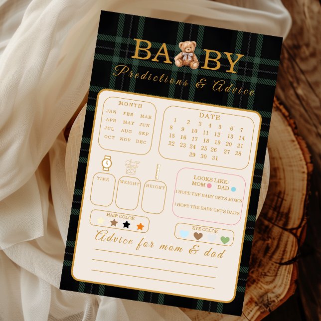 Wishes for Baby Game Card Green Plaid Teddy Bear (クリエイターアップロード済み)