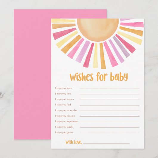 Wishes for Baby Girl Sunshine boho baby shower 招待状 (正面/裏面)