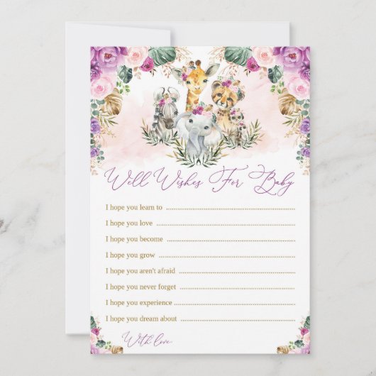 Wishes for Baby Girl Wild Safari Animalsゲームカード 招待状 (正面)