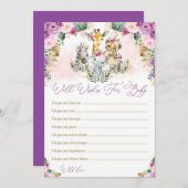 Wishes for Baby Girl Wild Safari Animalsゲームカード 招待状 (正面/裏面)