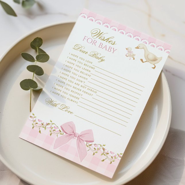 Wishes for baby Silly Goose Pink Baby Shower card (クリエイターアップロード済み)