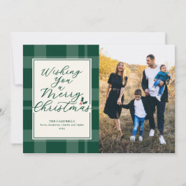 Wishing A Merry Christmas Green Plaid Photo Card シーズンカード