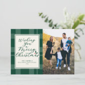 Wishing A Merry Christmas Green Plaid Photo Card シーズンカード (スタンド正面)