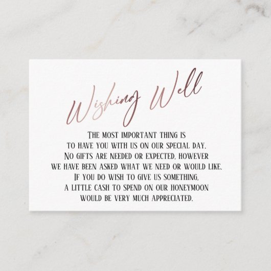 Wishing Well モダンバラ金ゴールド手書き エンクロージャーカード (正面)