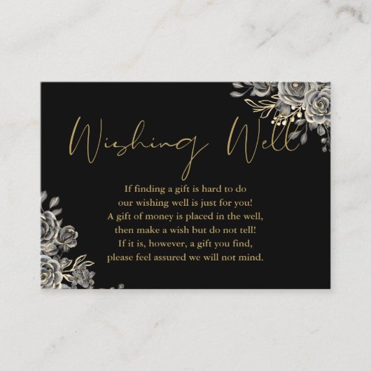 Wishing Well 結婚'sの黒と金ゴールドのゴシックのフローラ エンクロージャーカード (正面)