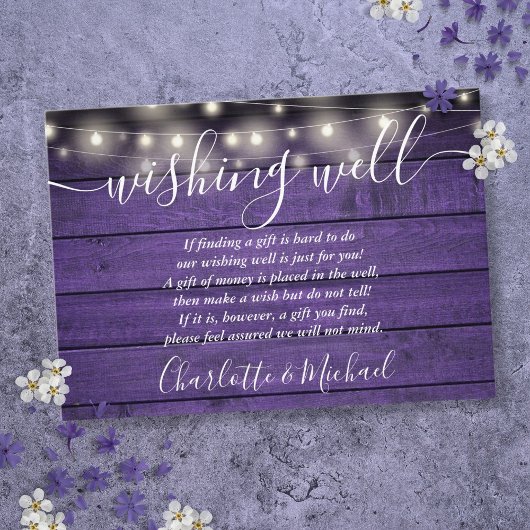 Wishing Well Purple Wood String Lights 結婚's エンクロージャーカード
