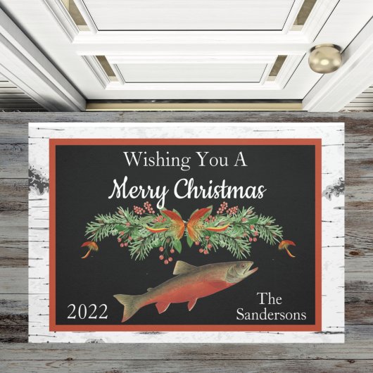 Wishing Youクリスマス・マス・魚釣り ドアマット