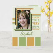 Wishing youハッピーバースデー写真の緑の金ゴールド カード (黄色い花)