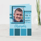 Wishing youハッピーバースデー写真青 カード (正面)