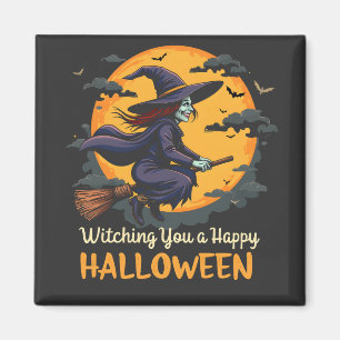 Wishing You A ハッピーハローウィンWitch on Broomstick マグネット