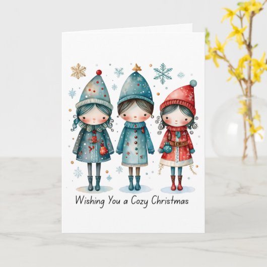 Wishing You a Cozy Christmas Folded Greeting Card カード (黄色い花)