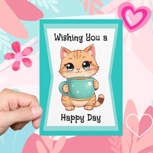 Wishing You a Happy Day | Cute Cat Friendship カード