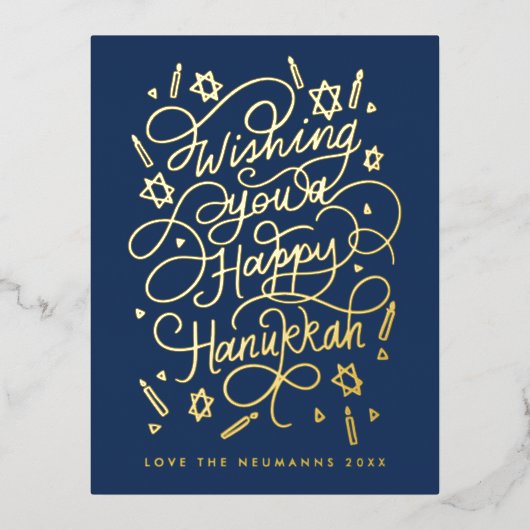 Wishing you a happy hanukkah handlettering 箔シーズンポストカード (正面)
