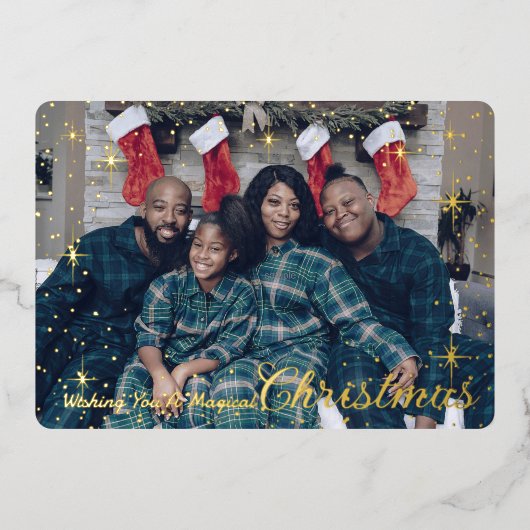Wishing You A Magic Christmas Star Sparkle Photo 箔シーズンカード (正面)