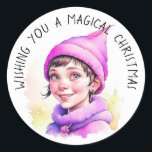 Wishing You A Magical Christmasヴィンテージ小妖精や小人 ラウンドシール<br><div class="desc">紫色の可愛い小さな小妖精や小人は、あなたが魔法のクリスマスステッカーを望む。</div>