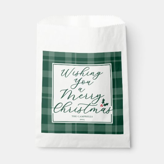 Wishing You a Merry Christmas Green Plaid フェイバーバッグ (正面)