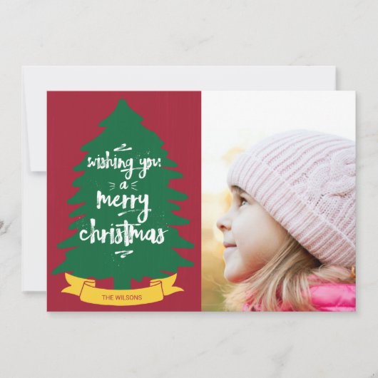 Wishing You A Merry Christmas Tree Photo Card シーズンカード (正面)