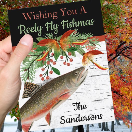 Wishing You A Reely Fly Fishmas, Flat Holiday Card シーズンカード
