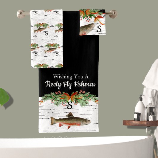 Wishing You a Reely Fly Fishmas, Trout Christmas バスタオルセット