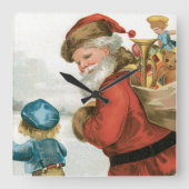 Wishing You Christmas応援by Ellen Clapsaddle スクエア壁時計 (正面)