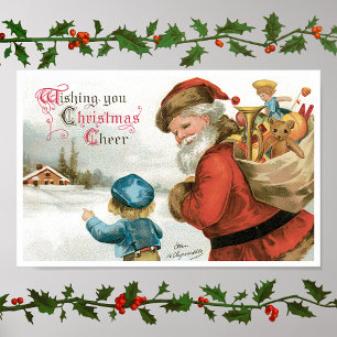 Wishing You Christmas応援by Ellen Clapsaddle ポスター