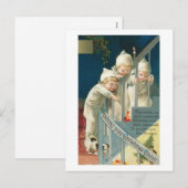 Wishing You Christmas応援Kids, Dog on Stairwell シーズンポストカード (正面/裏面)