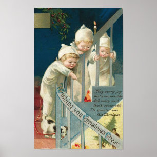 Wishing You Christmas Cheer Kids, Dog on Stairwell ポスター