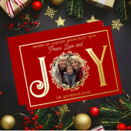 Wishing You Holiday Season Peace Love and Joy 箔シーズンカード