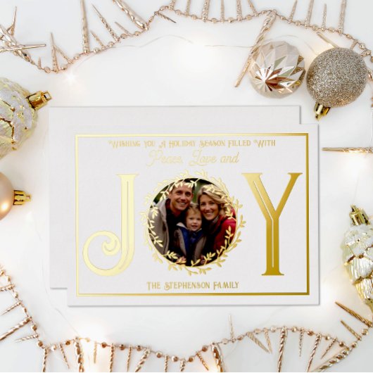 Wishing You Holiday Season Peace Love and Joy 箔シーズンカード