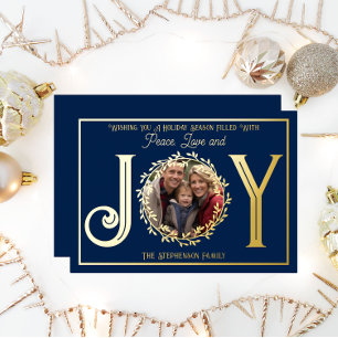Wishing You Holiday Season Peace Love and Joy 箔シーズンカード