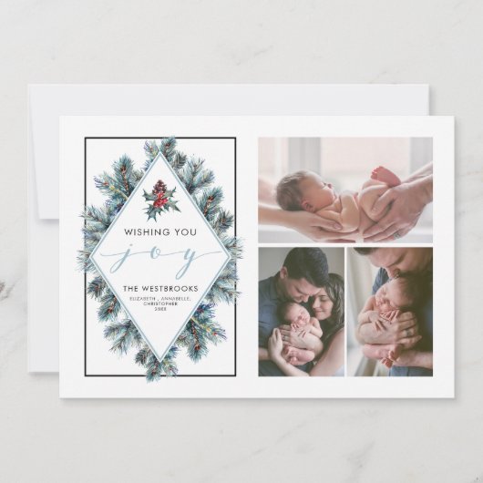 Wishing You Joy Holiday Photo Collage シーズンカード (正面)