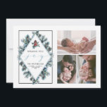 Wishing You Joy Holiday Photo Collage シーズンカード<br><div class="desc">水色のピネコーン、モミの枝、および果実の休日の写真カード。</div>