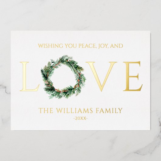 Wishing You Peace Joy And Love金ゴールド・クリスマス 箔シーズンカード (正面)