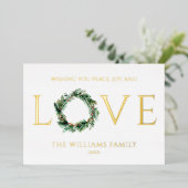 Wishing You Peace Joy And Love金ゴールド・クリスマス 箔シーズンカード (立ち正面)