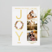 Wishing You Peace Love and Joy 3 Photo Christmas 箔シーズンカード (立ち正面)