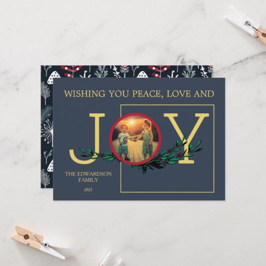 Wishing you Peace Love Joy写真クリスマスカード (正面/裏面インサイチュ)