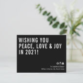 Wishing You Peace Love Joy 2021 Black New Year シーズンポストカード (スタンド正面)