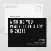 Wishing You Peace Love Joy 2021 Black New Year シーズンポストカード (正面/裏面)