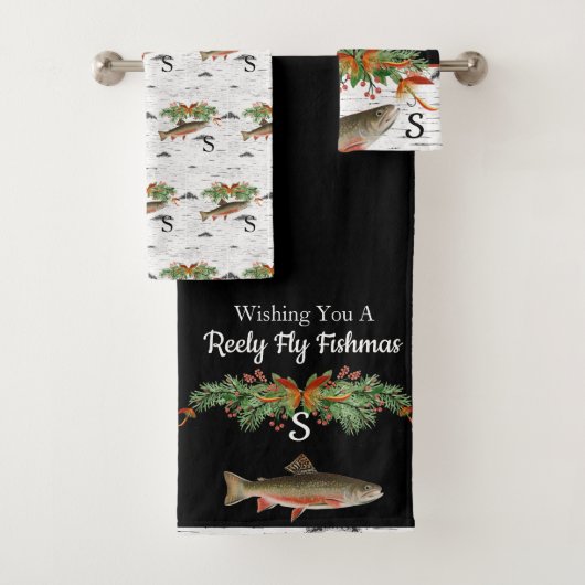 Wishing You Reely Fly Fishmas, Trout Christmas バスタオルセット (インサイチュ)