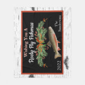Wishing You Reely Fly Fishmas, Trout Christmas フリースブランケット (正面)