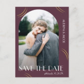 Wispsエレガントプラム写真結婚式の日付を保存 ポストカード (正面)