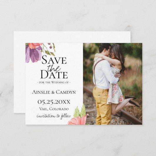 Wispyフローラ写真Save The Date 案内状 (正面/裏面)