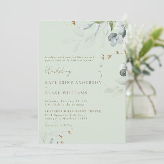 Wispy Folids Light Sage Photo 結婚's 招待状 (スタンド正面)