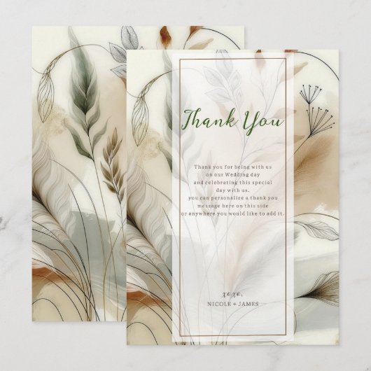 Wispy Greenery Botanical モダン Bohoありがとう 招待状 (正面/裏面)