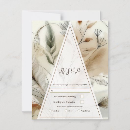 Wispy Greenery Botanical モダン Boho Wedding RSVP 招待状 (正面)