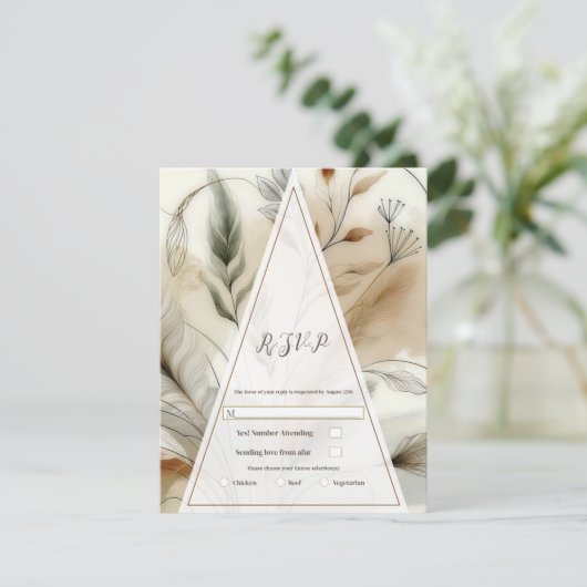 Wispy Greenery Botanical モダン Boho Wedding RSVP 招待状 (スタンド正面)